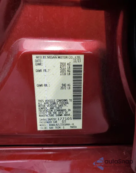 2014 Nissan Altima 2.5 из США, поврежденный, VIN 1N4AL3AP2EC177105